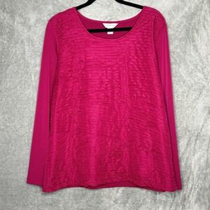 Christopher & Banks XL Shirt Top Magenta Pink  Solid Long Sleeve Scoop Neck